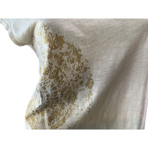 Ann Taylor Beige & Gold Glitter Short Sleeve Scoop Neck Printed T-Shirt Size PM - Picture 3 of 12